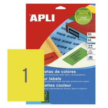 ETIQUETAS APLI 210 X 297 AMARILLO/20H