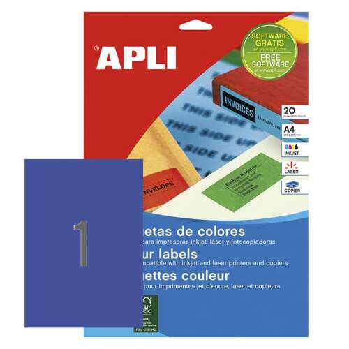 ETIQUETAS APLI 210 X 297 AZUL /20H