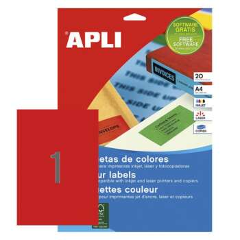 ETIQUETAS APLI 210 X 297 ROJO /20H