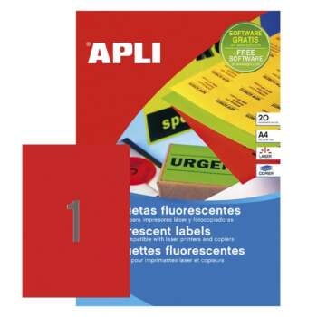 ETIQUETAS APLI A4 FLUOR ROJO 20ET 20H