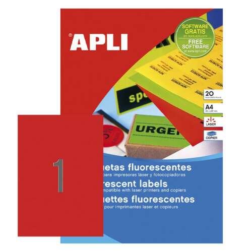 ETIQUETAS APLI A4 FLUOR ROJO 20ET 20H