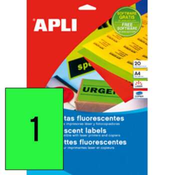 ETIQUETAS APLI A4 FLUOR VERD.20ET 20H