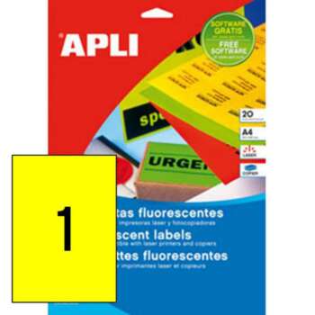 ETIQUETAS APLI A4 FLUOR AMAR.20ET 20H