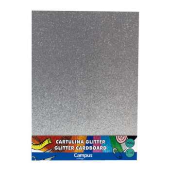 CARTULINA CAMPUS A4 GLITTER PLATA/3UD