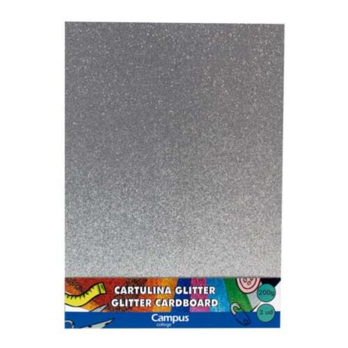 CARTULINA CAMPUS A4 GLITTER PLATA/3UD